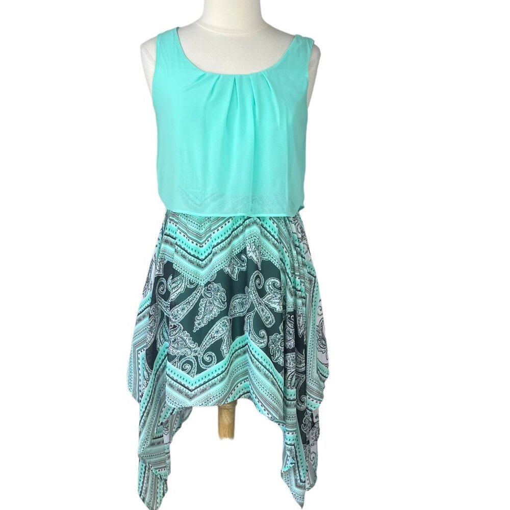 Rue 21 Dress Handkerchief‎ Skirt Cut Out Sleeveless Small Sea Foam Green Boho